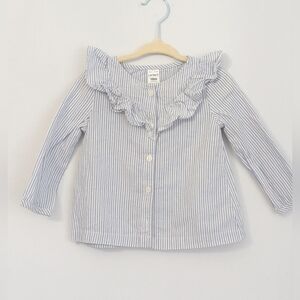 Carter's Blue And White Long Sleeve Striped Ruffle Blouse Size 18 Months